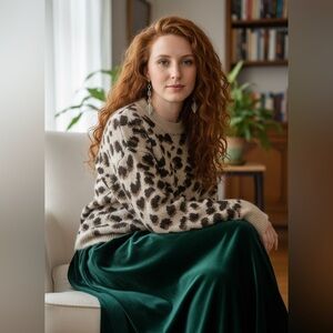 H&M Animal Print Fuzzy Knit Sweater Size S